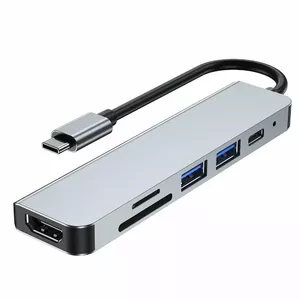 Multiport Hub Tech-Protect V4 — 6-in-1 USB-C hub with HDMI, SD card slot, USB-A and PD pass-through