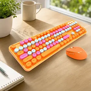 MOFII Sweet Wireless 2.4G Full Layout Keyboard & Optical Mouse Orange with Multi Color Buttons