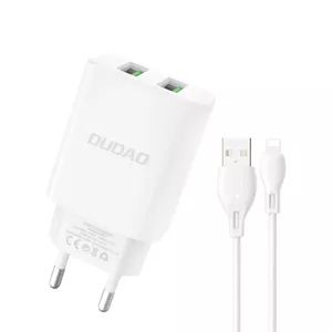 DUDAO EU charger 2xUSB 2.4A 5V white Lightning cab Universāls Balts AC Iekštelpas