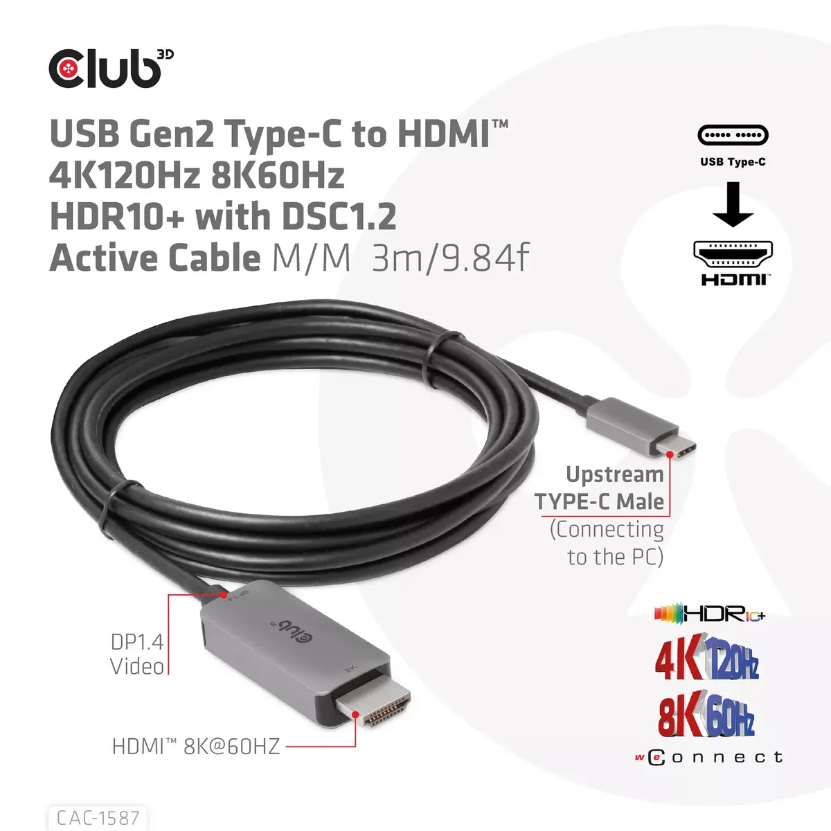 USB Gen2 Type-C uz HDMI kabelis CLUB3D CAC-1587 Photo 4