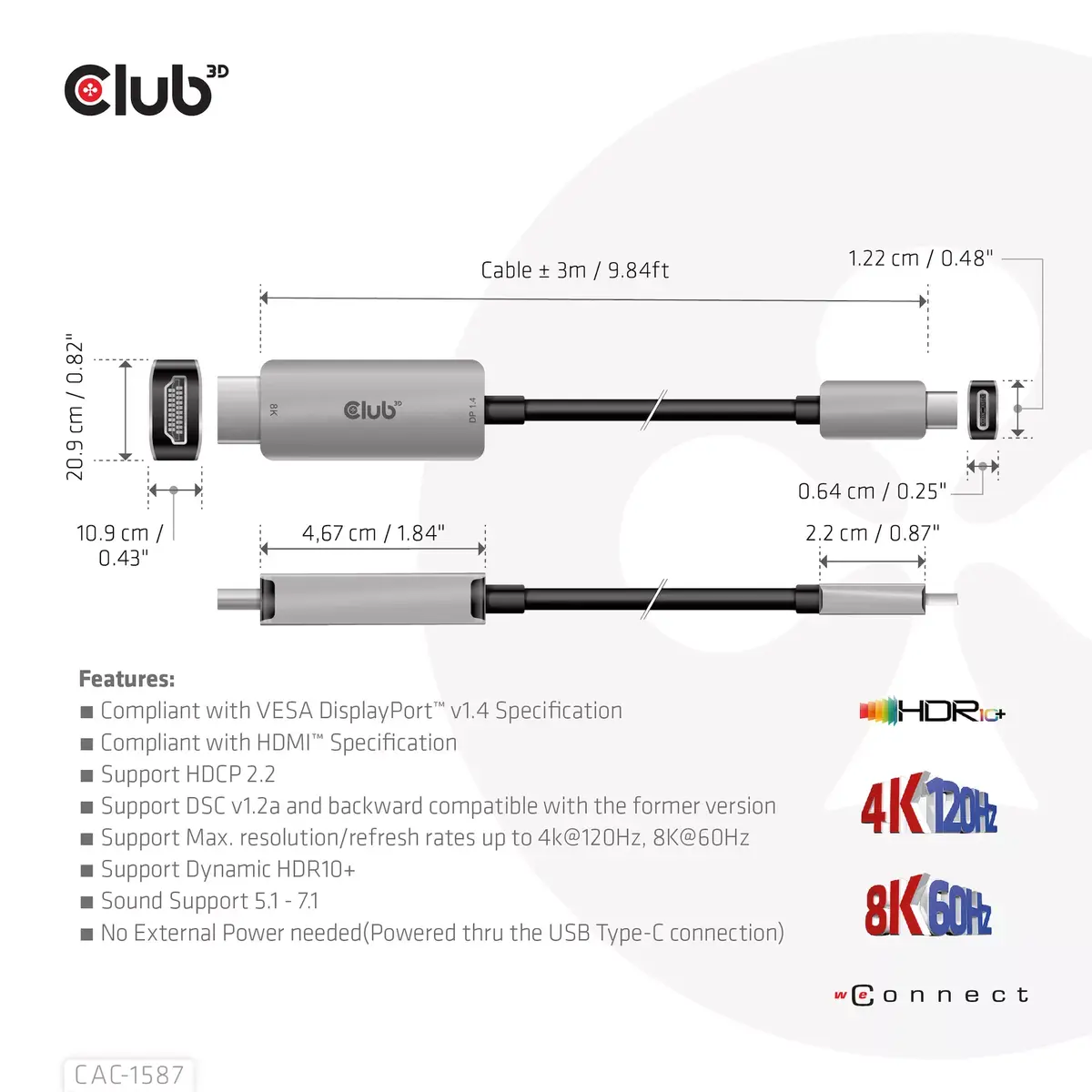 USB Gen2 Type-C uz HDMI kabelis CLUB3D CAC-1587 Photo 5
