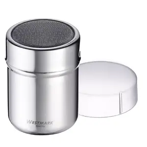 Sugar dispenser Westmark 69502260 — round stainless steel housing with polypropylene components, 62×62×82 mm