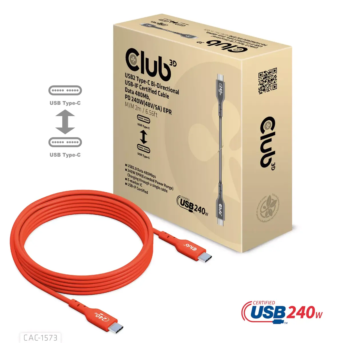 CLUB3D CAC-1573 USB-C двунаправленный кабель 2 м Photo 5
