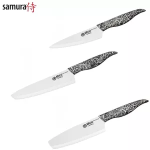 Samura Inca Ceramic Knife Set, 3-Piece: Utility 155mm, Nakiri 165mm, Chef's 187mm, White