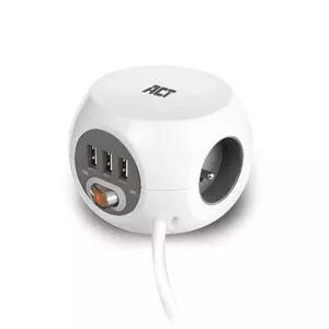 Распределитель питания ACT AC2430 — 3× розетки Type F, 230 В, 16 А, кабель 1.5 м, белый