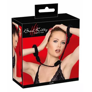 Наручники Bad Kitty Handcuffs Metal Black — наручные фиксаторы из хлопкового шнура, размер 2 для широких запястий