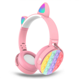 Goodbuy bezvadu austiņas bērniem / Bluetooth 5.0 / LED kaķu ausis / POP IT / rozā