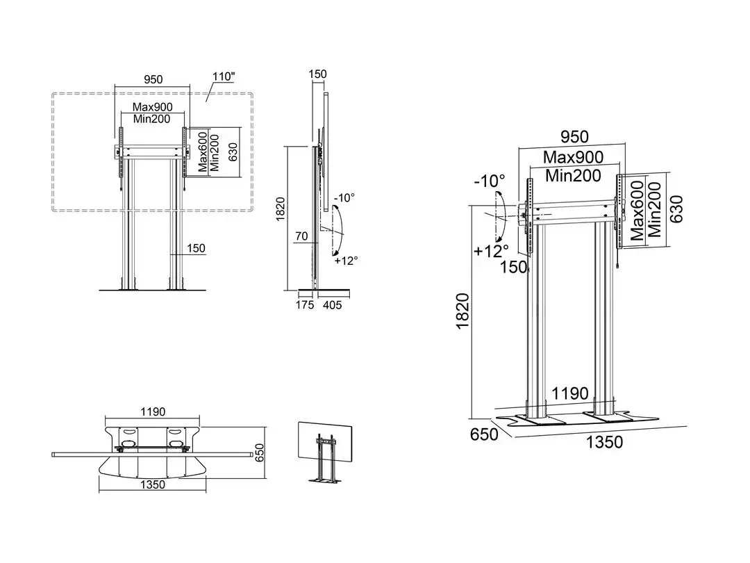 MULTIBRACKETS M Public Display Stand 180 grīdas statīvs 70–110" Photo 6