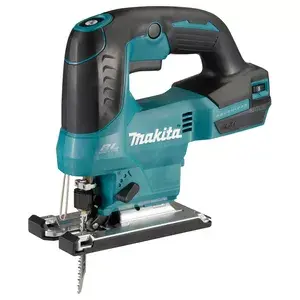 Zāģis (jigsaw) Makita DJV184Z — akumulatora 18 V Li‑Ion, bezsuku motors, augšējā rokturis, gājiena garums 23 mm, līdz 3000 gāj./min, leņķis 0–45°, zāģēšanas dziļums koksnē 135 mm