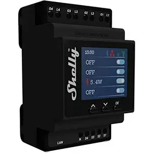 Релейный модуль на DIN-рейку Shelly 4-канальный Pro 4PM Wi‑Fi, 4 канала, AC 110–240 В, измерение мощности и энергии
