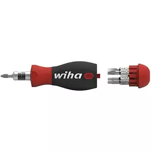 Wiha Stubby screwdriver 1/4", with bit magazine (black/red, Stubby with 7 double bits)