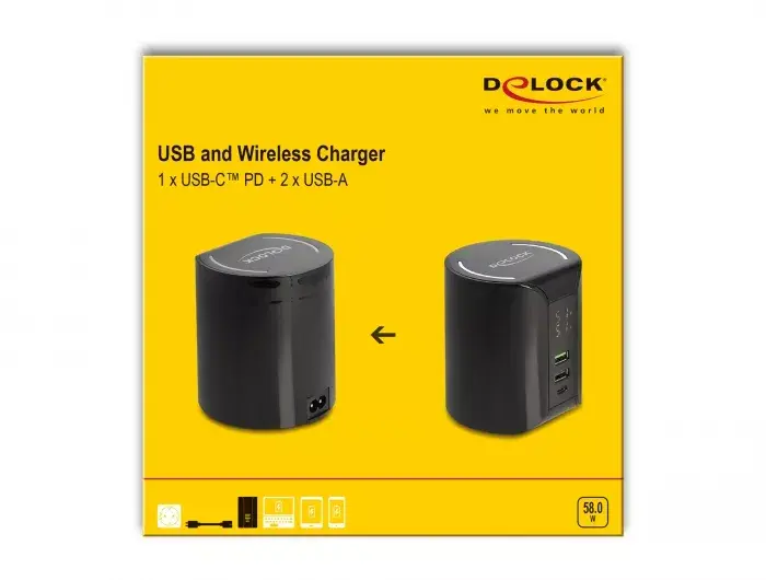 DeLOCK USB un bezvadu lādētājs 1 x USB Type-C PD + 2 x USB Type-A Photo 8