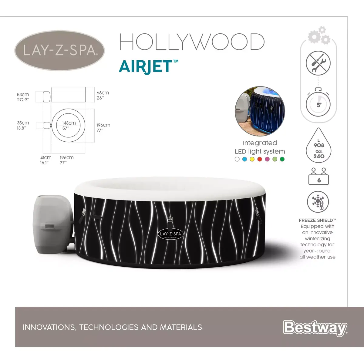 Bestway Lay-Z-Spa Hollywood AirJet piepūšamais spa Photo 6