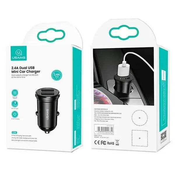 Automašīnas lādētājs usams USA000867 — 2×USB 2,4A Photo 2