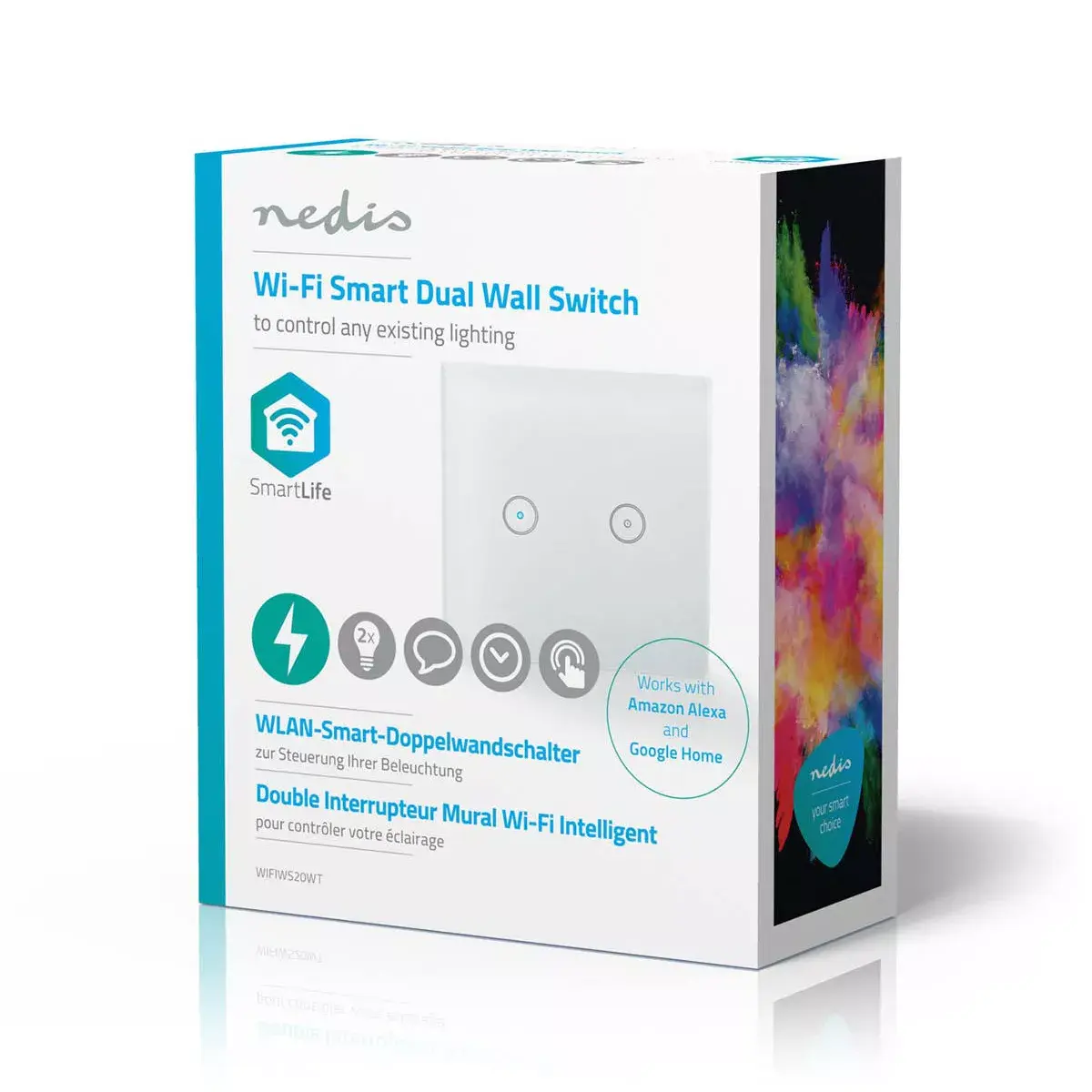 Nedis WIFIWS20WT Smart Wi-Fi Dual Light Switch Photo 3