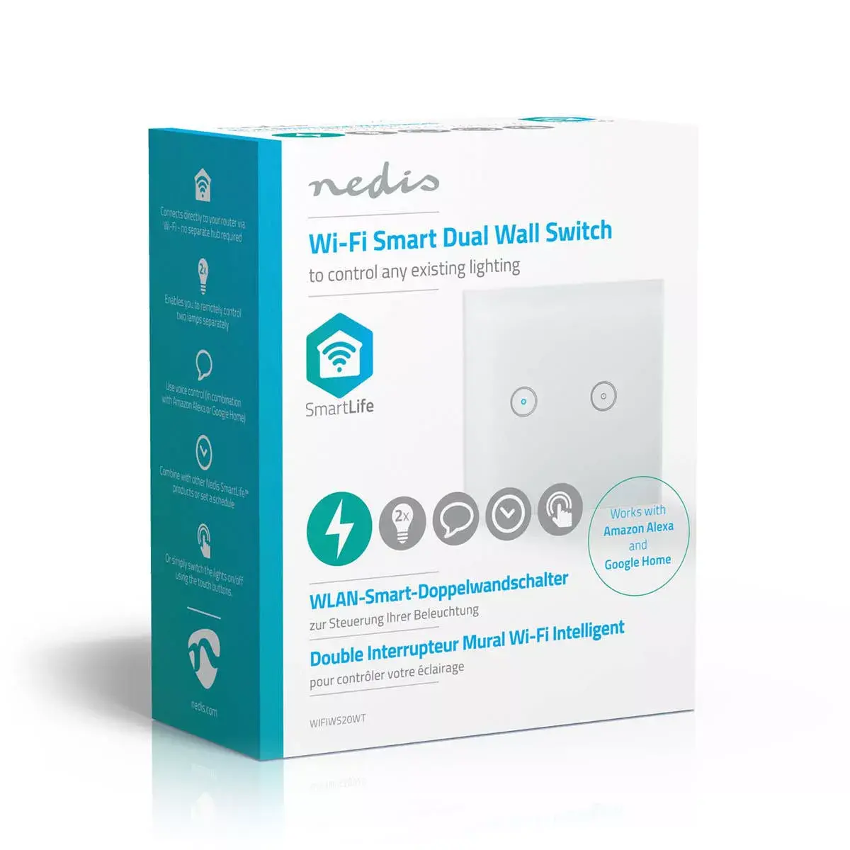 Nedis WIFIWS20WT Smart Wi-Fi Dual Light Switch Photo 5