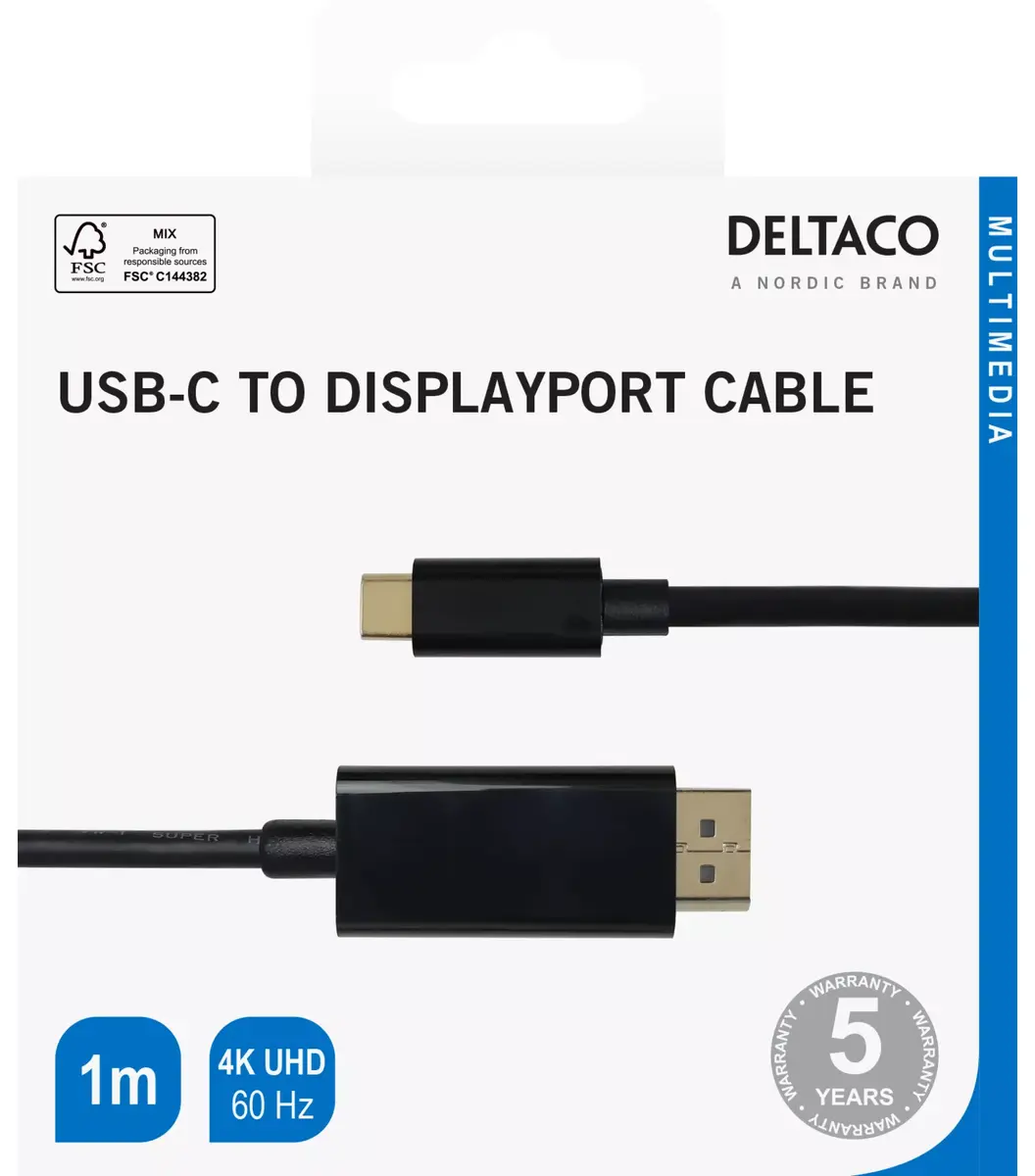 DELTACO USBC-DP100-K USB-C uz DisplayPort kabelis Photo 5