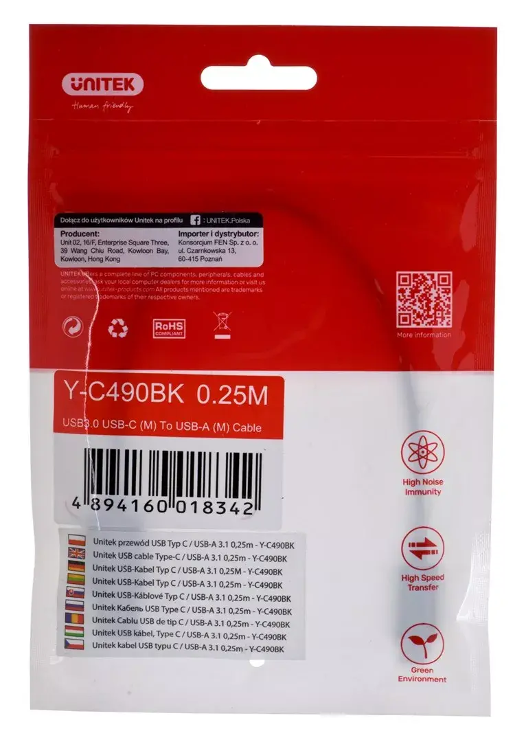 Unitek USB-C to USB-A cable Y-C490BK 0.25 m Photo 2
