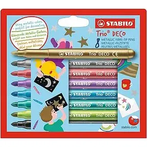 Stabilo Trio DECO filca pildspalvu komplekts 8 gab. — metāliskas krāsas: zelts, melns, zils, zaļš, lilā, rozā, sudrabs — 3 mm gals