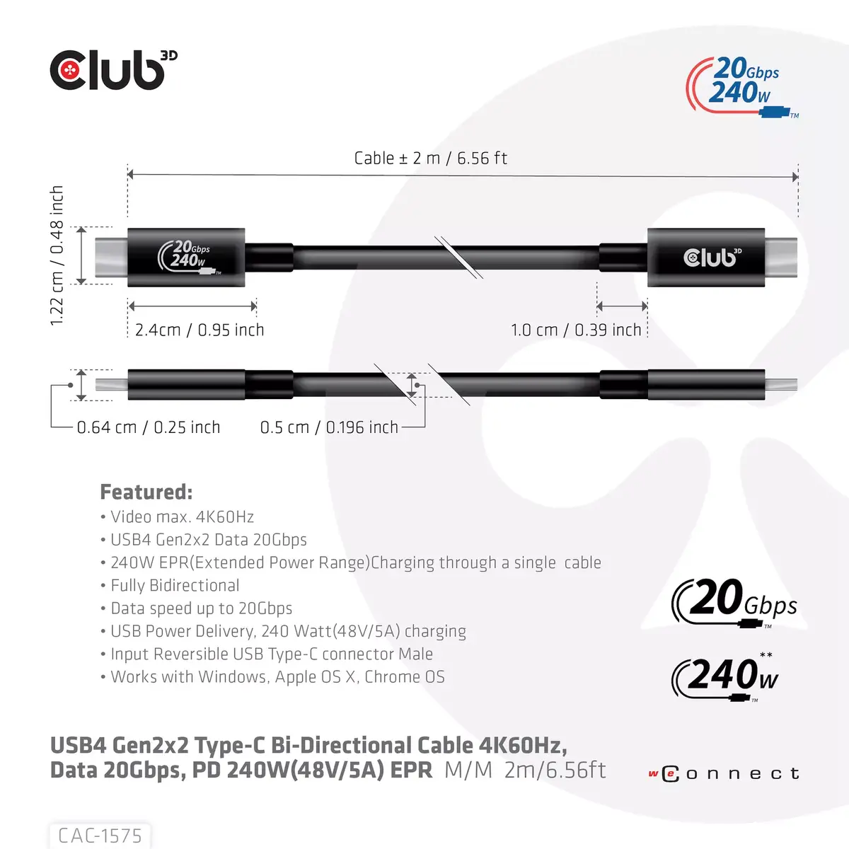 USB4 Gen2x2 Type-C кабель CLUB3D CAC-1575 Photo 7