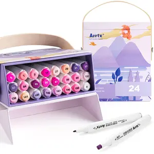 Двусторонние маркеры Arrtx LC302239 — набор 24 цвета, пурпурная тональность