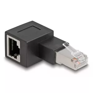 Адаптер DeLOCK RJ45 plug to RJ45 jack Cat.6A 90° левый угол чёрный