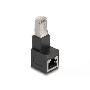 DeLOCK RJ45 spraudnis uz RJ45 ligzdu Adapter Cat.6A 90° lejupejošs leņķis