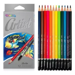 Watercolour pencils colorino Artist 12 colours with brush — set of 12 water-soluble pencils and brush