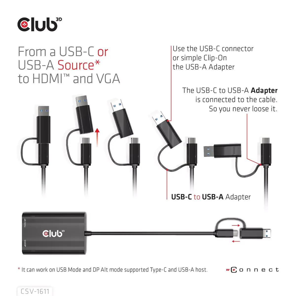 USB Gen1 Type-C/-A на Dual HDMI VGA CLUB3D CSV-1611 Photo 10
