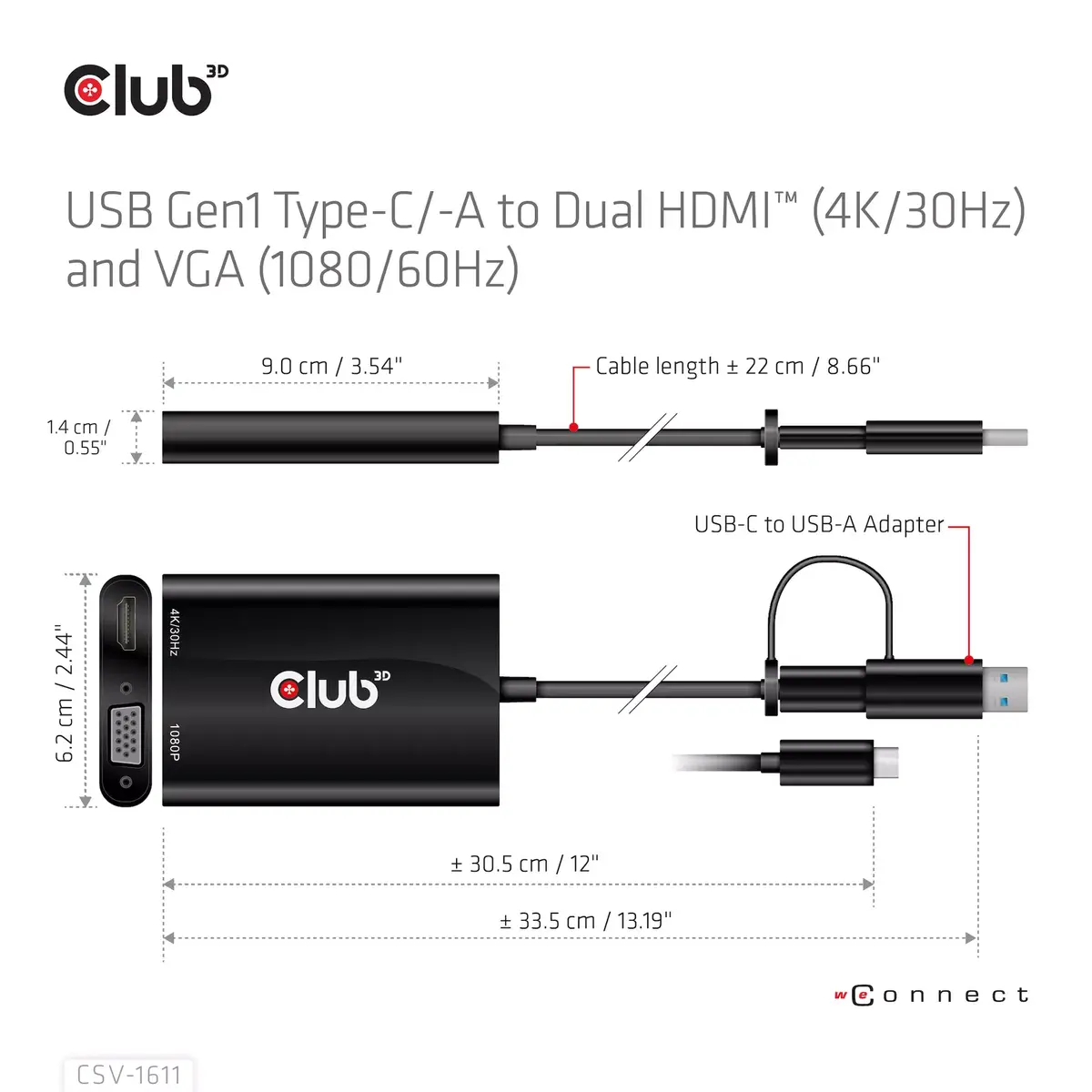 USB Gen1 Type-C/-A на Dual HDMI VGA CLUB3D CSV-1611 Photo 12