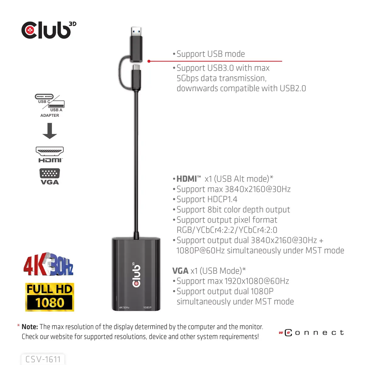 USB Gen1 Type-C/-A на Dual HDMI VGA CLUB3D CSV-1611 Photo 13