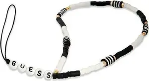 Phone strap GUESS Heishi Beads — black and white, decorative beaded lanyard for mobile phones (GUSTBCKH)
