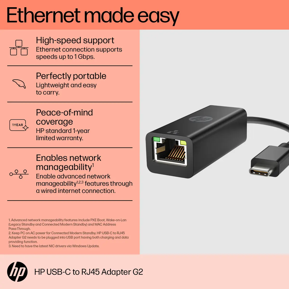 HP USB-C to RJ45 Adapter G2 4Z527AA Photo 3