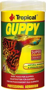 Корм Tropical для гуппи 250 мл / 50 г, хлопья и гранулы для гуппи и мелких тропических рыб
