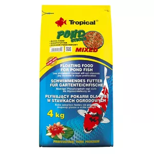 Сухой корм-стики для прудовых рыб Tropical Mixed 4 кг — белок 23%, жир 3%, клетчатка 1,5%