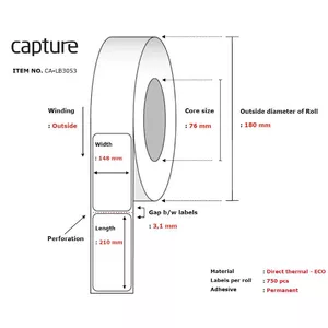 Capture CA-LB3053 printer label White Roll Direct thermal 750 labels