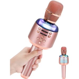 Fusion KG001 karaoke mikrofons ar iebūvētu Bluetooth skaļruni / 5W / aux / balss modulators / USB / Micro SD rozā