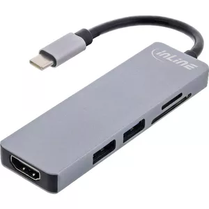 InLine Multi-hub USB 3.2 Gen.1, 2x USB-A, HDMI 4K/30Hz, card reader, alu, grey