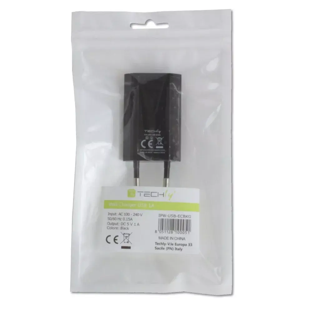 Charger Techly Compact Charger USB 1A European Plug Black Photo 2