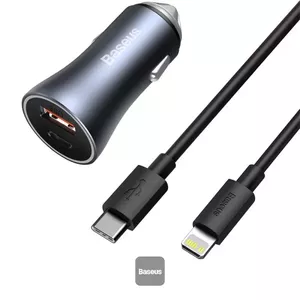 Baseus Golden Contactor Car Charger for Smartphones, 40W, USB and USB-C, Blue and Grey