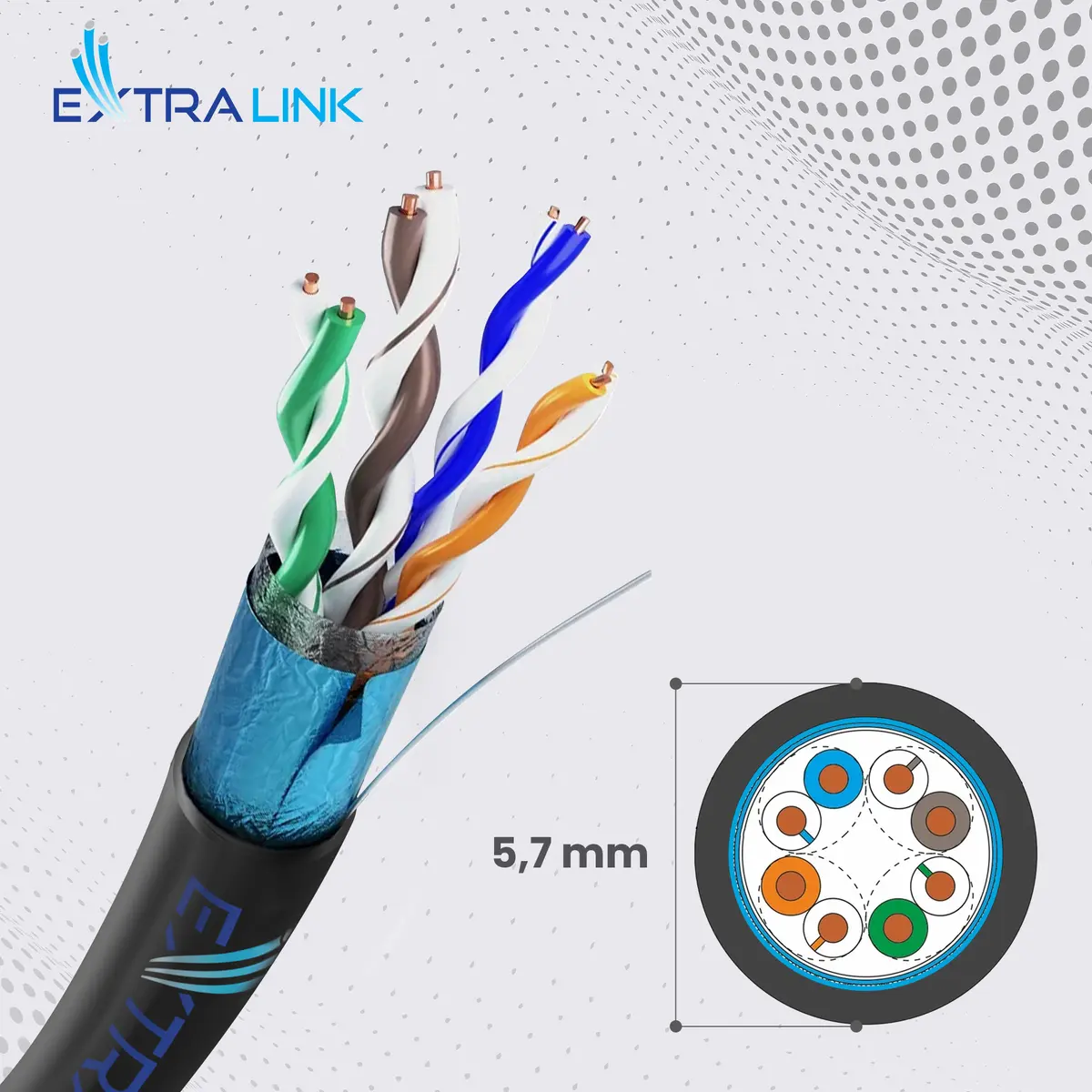 Кабель витая пара Extralink CAT5E FTP V2 Outdoor 305M Photo 9