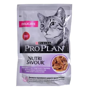 Влажный корм для кошек Purina Pro Plan Delicate Nutrisavour 85 г — вкус курицы, 85 г саше, для взрослых кошек с чувствительным пищеварением