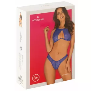 Комплект белья Obsessive Gisela XS/S — бюстгальтер с косточками и трусики, королевский синий, 90% полиамид/10% спандекс
