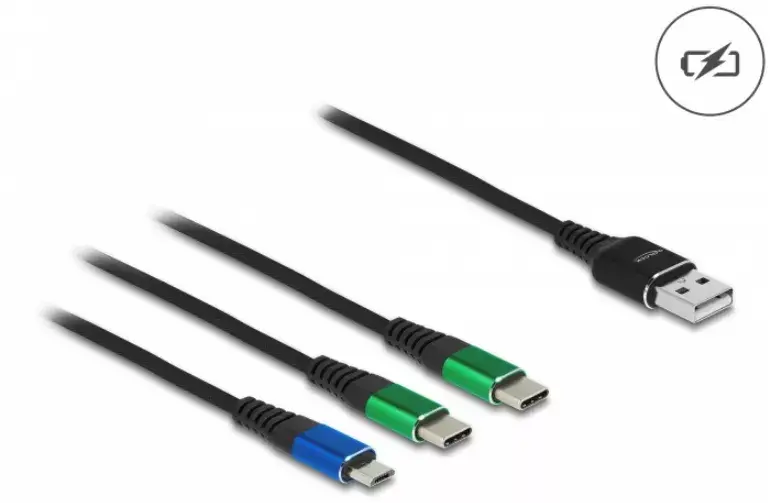 DeLOCK USB uzlādes kabelis 3 in 1 Type-A uz Micro USB / 2 x USB Type-C Photo 2