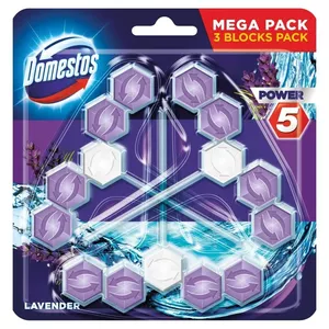 Твёрдый гигиенический блок для унитаза Domestos Power 5 Disinfecting Cleaner Solid Lavender, моющее и дезинфицирующее средство