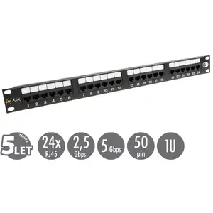 Patch panel SOLARIX SX24-6-UTP-BK 24-port RJ45 CAT6 UTP 350 MHz, 19"