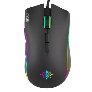 Проводная правая оптическая мышь INCA IMG-349 — USB, 6400 DPI, 7 кнопок, многоцветная подсветка, чёрная
