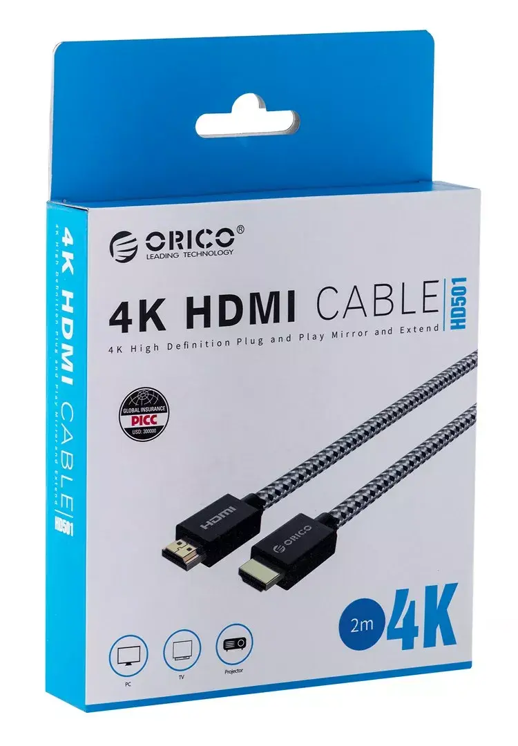 ORICO HDMI kabelis HD501-20-BK-BP 2.0 4K@60Hz 2 m Photo 5