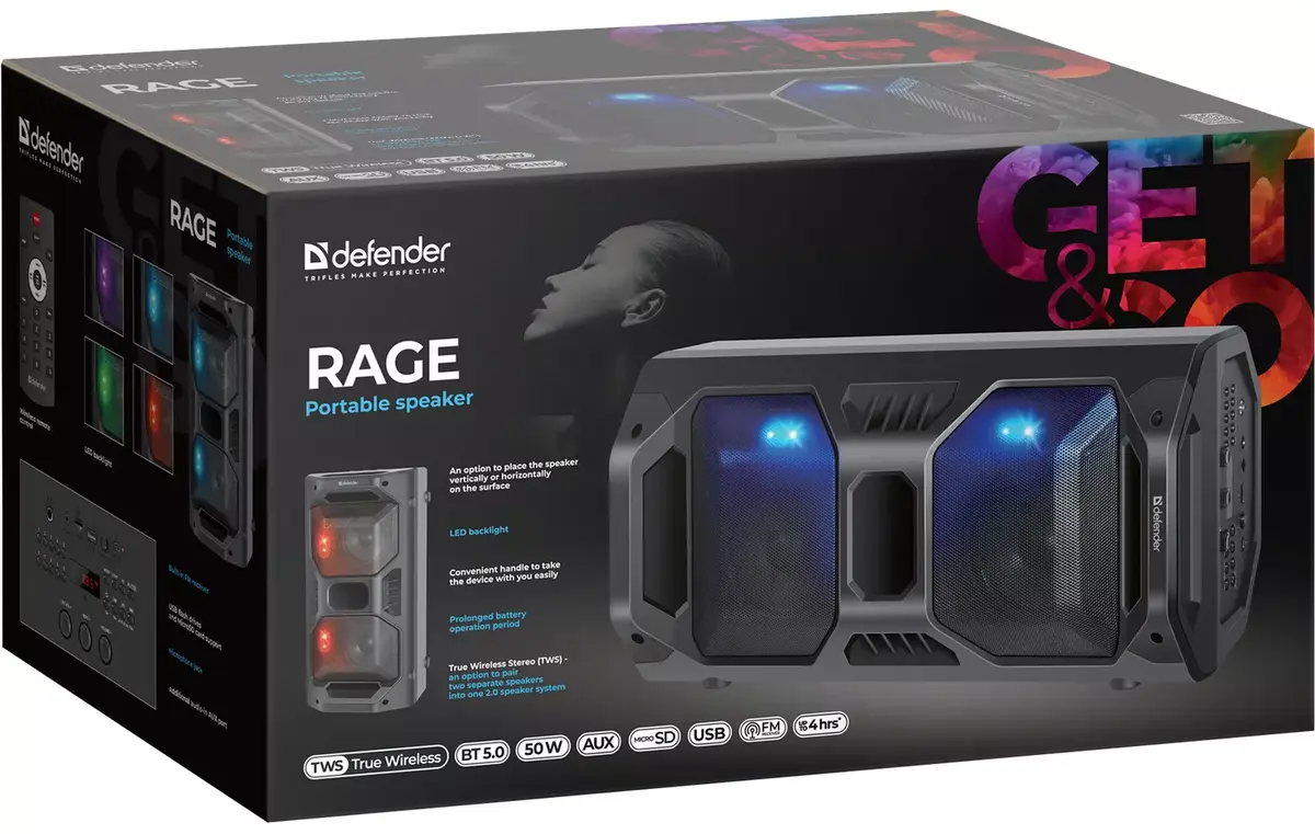 Стерео портативная колонка Defender Rage 65109 Photo 9