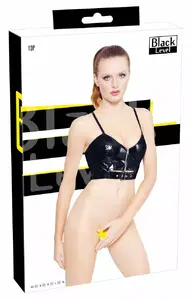 Топ-брa бюстгальтер black level Vinyl Top buckle XS — виниловый короткий топ с молнией, регулируемые бретели, XS